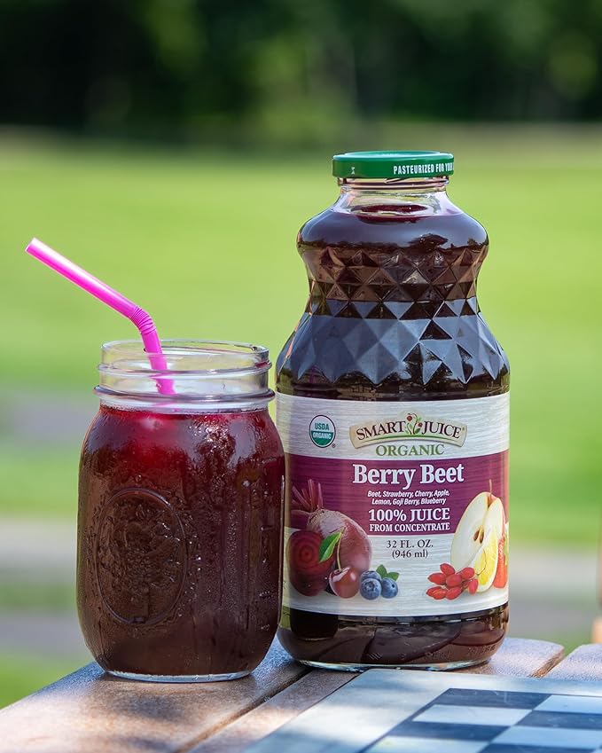 Smart Juice Organic Berry Beet Juice - 32 fl oz glass - (Pack of 6) 100% Juice