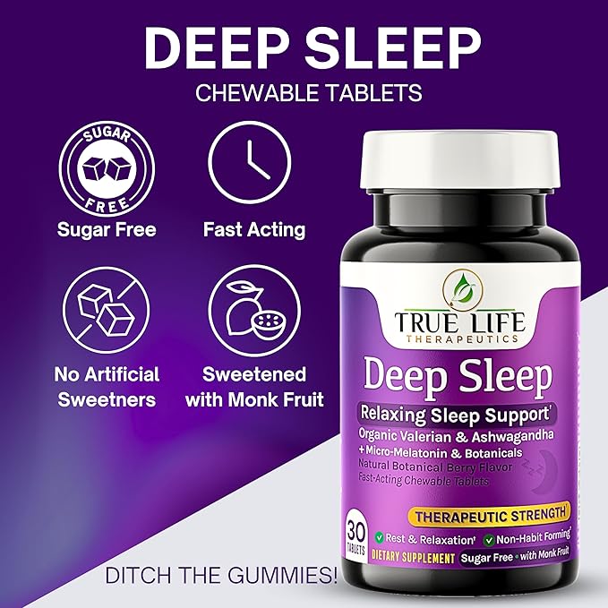Powerful Sleep Support – Valerian Root Ashwagandha Melatonin &amp Botanical Terpenes – Fast-Acting Soft Chewable Tablets – Botanical Berry Flavor – 30ct