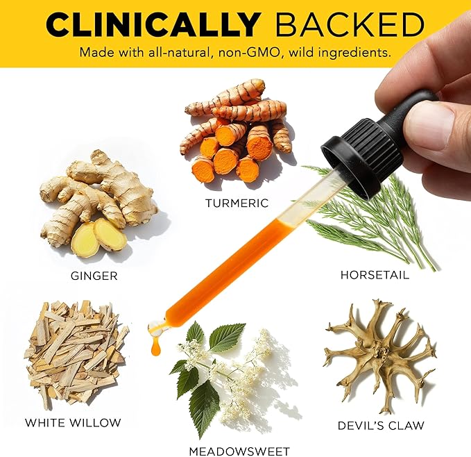 Juicy Joint by Plants Basically – Joint Support Supplement for Mobility Relief &amp Recovery | Turmeric White Willow Bark &amp Meadowsweet | 60 mL Liquid Extract | Vegan &amp Non-GMO | 30-Day Sup