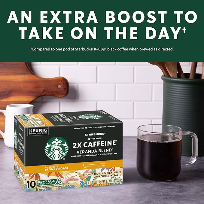 Starbucks K-Cup Coffee Pods Starbucks Blonde Roast With 2X Caffeine Hot or Iced Coffee Veranda Blend 60 Keurig Pods