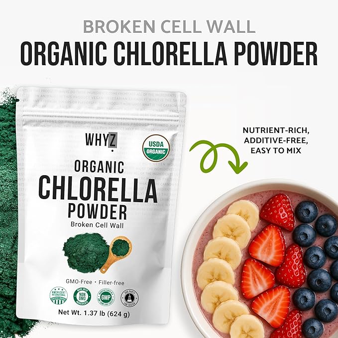 Organic Chlorella Powder 22 oz Raw Premium Superfood Rich in Vegan Protein &amp Chlorophyll Non-GMO Vegan-Friendly Supplement 312 Servings 1.37 lb (624g)