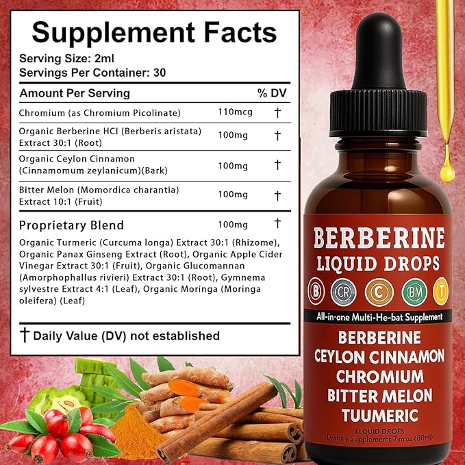 Glucora Berberine Nutrapure Berberine - Cavora Ceylon Cinnamon Berberine Liquid Drops – Plant-Based Daily Wellness Support Mild Cinnamon Flavor Fast Absorption (1)