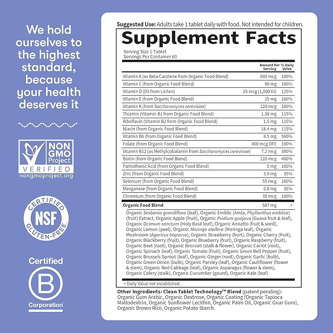 Garden of Life Once Daily Whole Food Multivitamin for Men Organic Mens Vitamins &amp Minerals Vitamin C Zinc Vegan for Health &amp Well-Being 60 Tablets