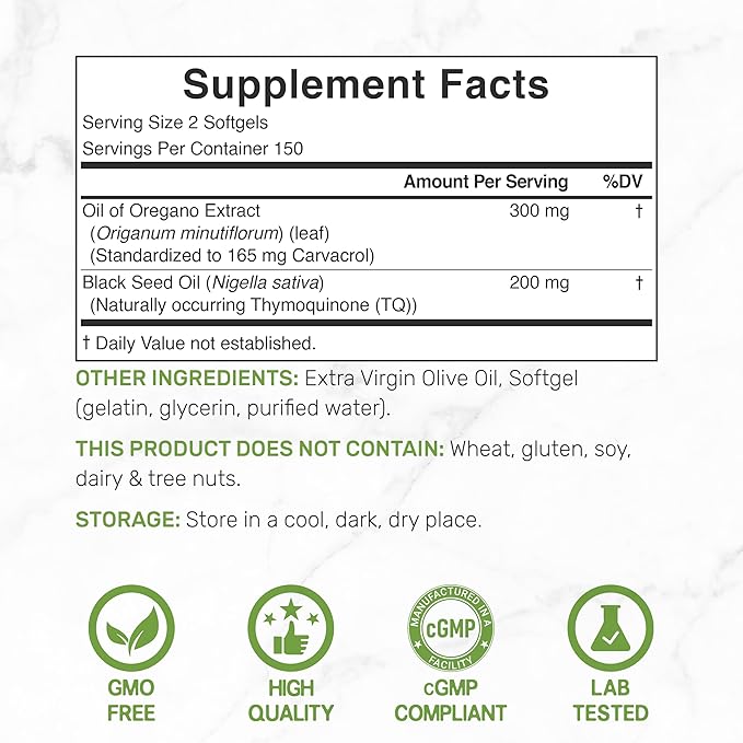 DEAL SUPPLEMENT Oil of Oregano Softgels with Black Seed Oil 300 Count – 30:1 Extract Active Carvacrol &amp Thymoquinone – Antioxidant Immune Health Support – Plant Based Non-GMO