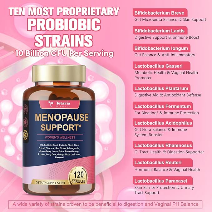 40-in-1 Menopause Supplements for Women Multibenefit &amp Complete Black Cohosh for Hot Flashes Night Sweats &amp Hormone Balance w/ Probiotics DIM Vitex Dong Quai Red Clover and More 120 Ve