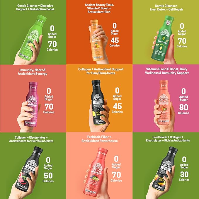 Organic Juice Cleanse Detox Reset Bundle – Anicent Metabolism Booster &amp Weight Control Sprout Juices with Marine Collagen Skin Glow&ampImmunity Boost | Non-GMO BPA-Free 18 bottles