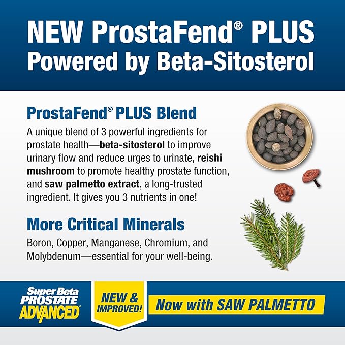 SUPER BETA PROSTATE Advanced with Saw Palmetto - Prostate Health Supplements for Men Bladder &amp Urinary Support with Beta-sitosterol Reishi Saw Palmetto Vitamin D Zinc Oxide Selenium - 240 Co