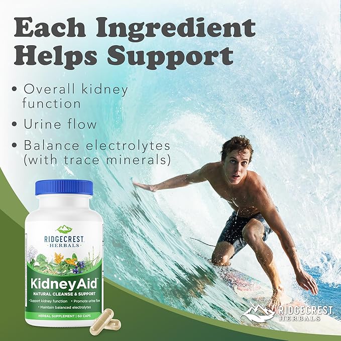 Ridgecrest Herbals KidneyAid Kidney Health Support Supplement Hydrangea Horsetail Urinary Tract Health Support Trace Mineral (60 Caps 30 Serv)