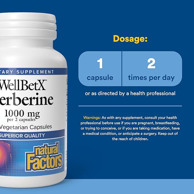 Natural Factors WellBetX Berberine - Daily Supplement Supports Metabolic Health - Formula Supports Healthy Heart - Gluten-Free &amp Vegan - 60 Vegetarian Capsules (60 Servings)