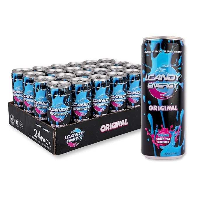 I.CANDY Energy Drink Original 24 Pack 12 oz Cans Bulk Energy Drinks Case Classic Flavor 114mg Caffeine Smooth Clean Energy No Crash