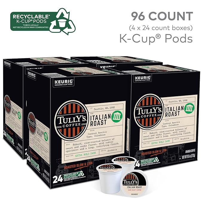 Tully's Coffee Italian Roast Keurig Single-Serve K-Cup Pods Dark Roast Coffee 96 Count