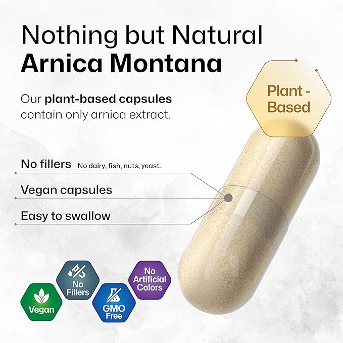 BIO KRAUTER® Arnica Montana for Bruising and Swelling - Vegan &amp Pure Arnica Supplement in Capsules 500 mg per Serving 100 Caps - Used for Daily Wellness - No Fillers Non-GMO - 100 Days of Supply