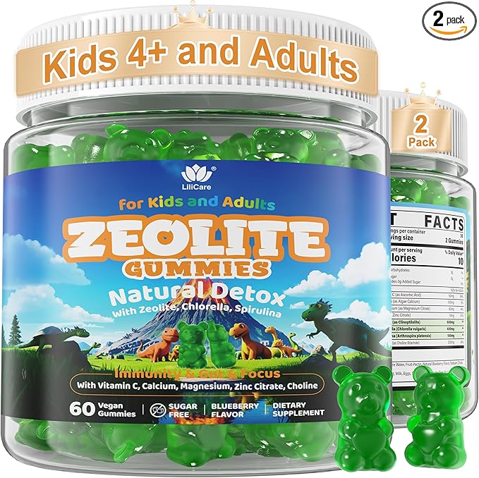Zeolite Dêtõx for Kids &amp Adults Sugar Free Kids Tõxin Dêtõx Gummies w/ Chlorella Spirulina Minerals Choline - Gentle Heavy Mêtâl Dêtõx for Digestive Immune Focus Energy Bone Vegan 120cts