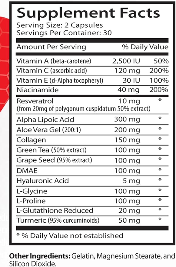 Anti-Wrinkle Complex - Grape Seed Glow Hyaluronic Acid Moisture Green Tea Infusion Aloe Vera Hydration Resveratrol Glow Collagen and Green Tea Plant-Based Formula 2Bot