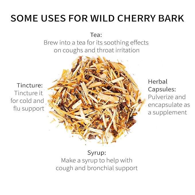 Wild Cherry Bark Tea Wild-Harvested in Wisconsin | 8.2 oz | 116 servings | Sacred Blossom Farm | Herbal Tea &amp Medicinal Herbs | Loose Leaf | Regenerative Farming | Single Source | Prunus serotina