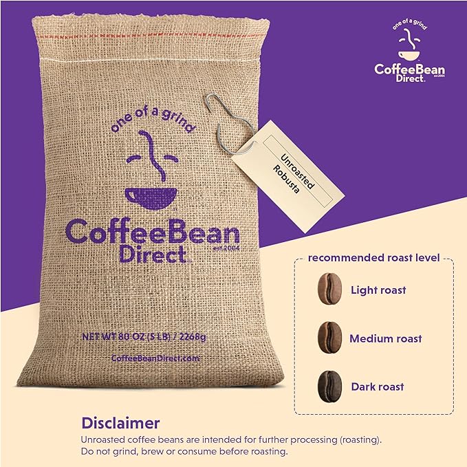 Coffee Bean Direct Unroasted Robusta 5 Pound (Pack of 1)