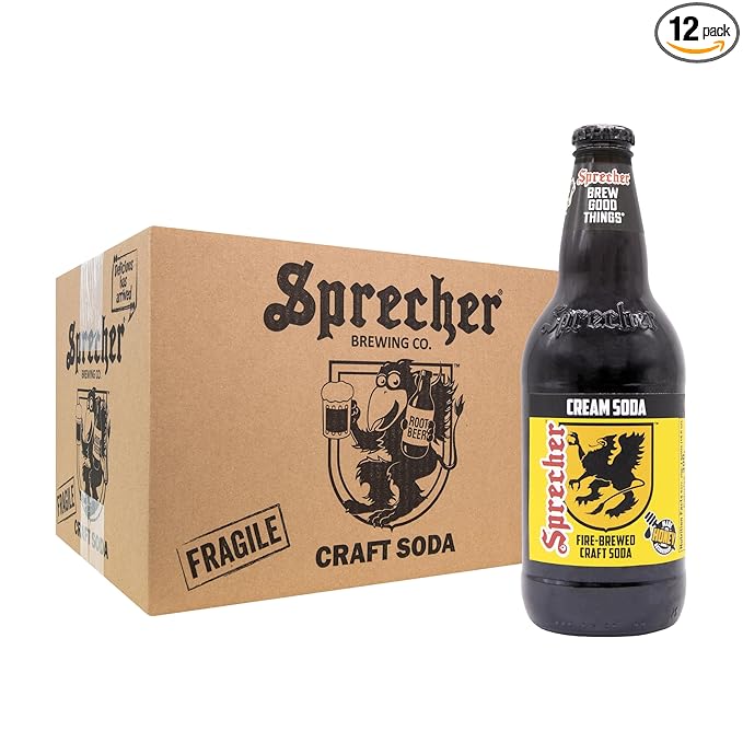 Sprecher Cream Soda in 16 fl oz Glass Bottles (12 Pack) Fire-Brewed Craft Soda with Real Honey Gourmet Handcrafted Soft Drink