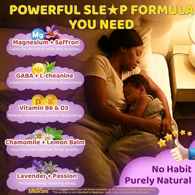 Kids Sleep Gummies- Magnesium Glycinate with Vitamin B6 D3 L-Theanine GABA Chamomile Saffron Methylate B12 for Peaceful Sleep Relax Brain &amp Muscle Bedtime Unwind Melatonin Free120 Cts