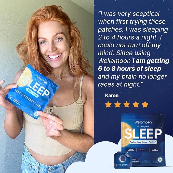 Wellamoon Original Sleep Patches for Adults Extra Strength | Easy-to-Apply Sleep Patch with Melatonin &amp Valerian | Relax &amp Wake Up Refreshed | Long-Lasting Night Comfort for Men &amp Women |