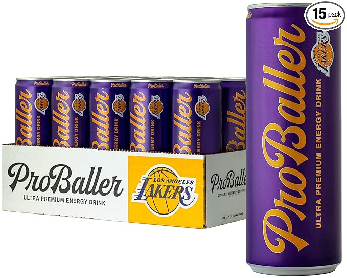 ProBaller Ultra Premium Energy Drink - Natural Clean NSF Certified Sport Drink - Gluten Free Amino Acids Taurine Organic Agave Vitamin B 12 Methylcobalamin Electrolytes - 15 Pack - Citrus - Laker