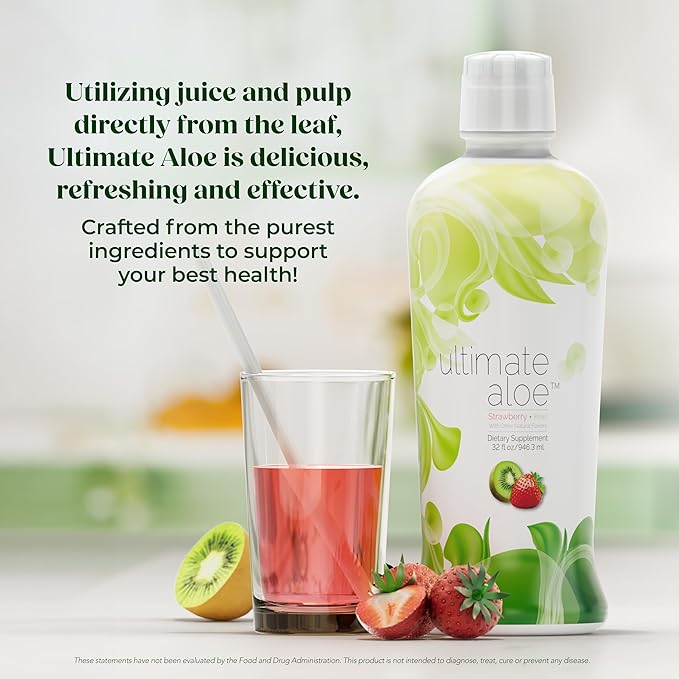 Ultimate Aloe – Aloe Juice for Gut Health Digestive Comfort Immune Support and Nutrient Absorption – Strawberry &amp Kiwi Flavor – 16 Servings
