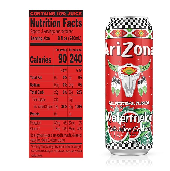 AriZona Watermelon Juice Cocktail - Big Can 22 Fl Oz (Pack of 24)