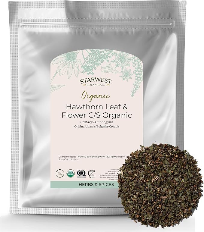 Starwest Botanicals Organic Hawthorn Leaves &amp Flowers - Dried Loose Leaf Herb for Tea Cut &amp Sifted Certified Kosher Non-GMO - Bulk 1 lb Bag