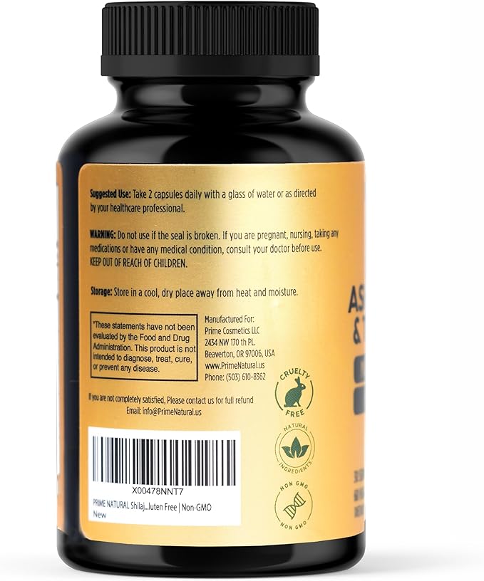 Shilajit 1000mg Irish Sea Moss 100mg Ashwagandha 100mg Tongkat Ali Boron Magnesium PQQ &amp More | 60 Capsules - 30 Days Supply| Fulvic Acid Veg Capsules| Vegan| Gluten Free | Non-GMO