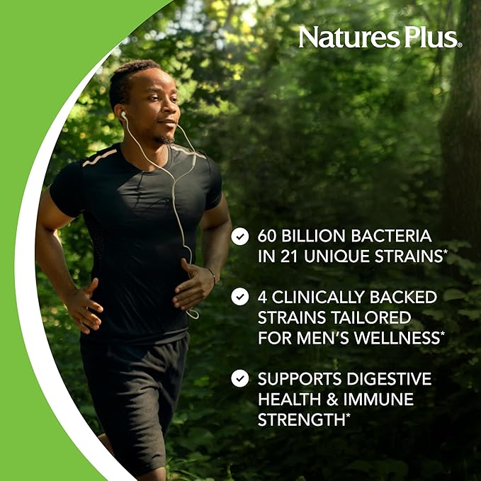 NaturesPlus GI Natural Probiotic Men - 30 Capsules - Digestive &amp Prostate Health Immune Strength - Includes Saw Palmetto - Gluten Free - 30 Servings