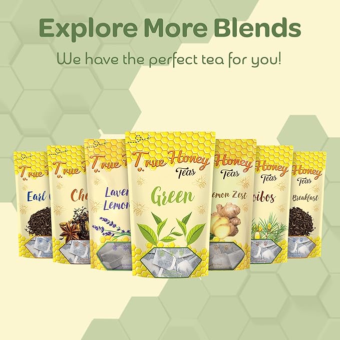 True Honey Green Tea Bags - Honey Crystals Blended in Every Sachet - Supportive Heart Antioxidants - All Natural Contains Caffeine Tea Bag 24 Count