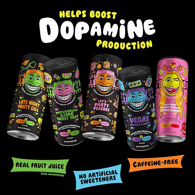 Illicit Elixirs - Sparkling Juice Mocktails with Real Fruit Juices and Functional Amino Acid Blend that Supports Dopamine Production - Non-Alcoholic &amp Caffeine Free (12 Pack Watermelon Thirst Tra