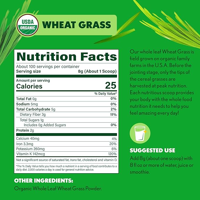 Amazing Grass Wheat Grass Powder: 100% Whole-Leaf Wheat Grass Powder for Energy Detox &amp Immunity Support Chlorophyll Providing Greens 100 Servings