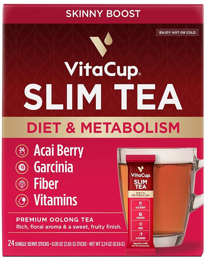 VitaCup Slim Instant Tea Packets For Diet Support Oolong tea w/B Vitamins Garcinia Inulin &amp Acai On-the-go Instant Sticks 24 Ct