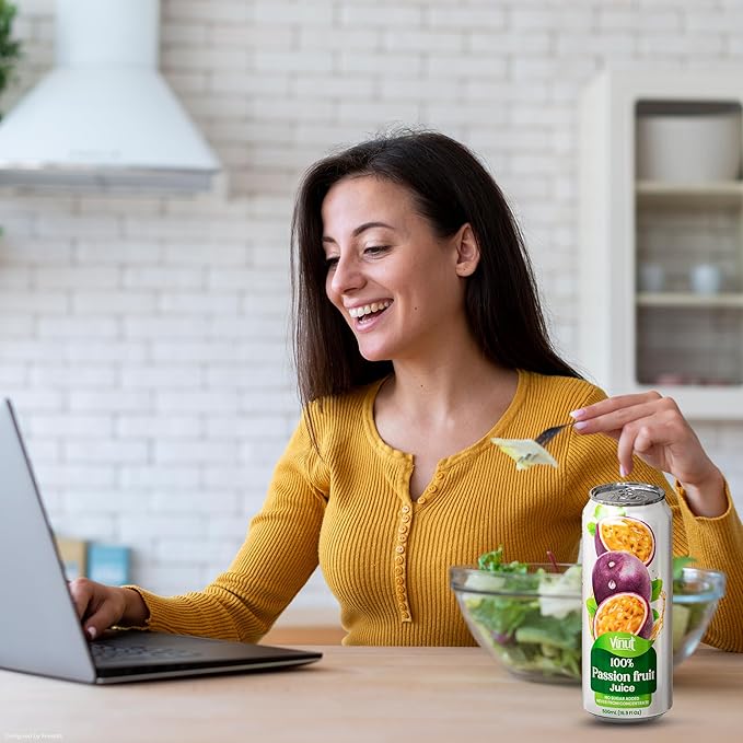VINUT 100% Passion Fruit Juice No Added Sugar Not From Concentrate 16.9 fl oz (500 mL) Can Pack of 12