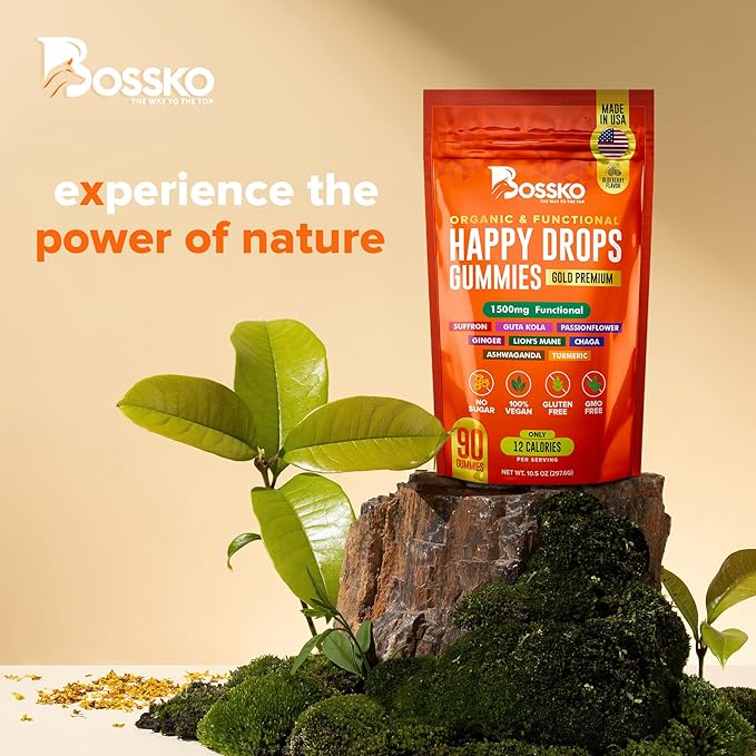 Happy Drops – Daily Superfood Gummies for Mood Support Focus and Energy – Sugar-Free Vegan Blueberry Flavor – 90 Gummies for Adults – Daily Support for Mood Focus and Natural Energy