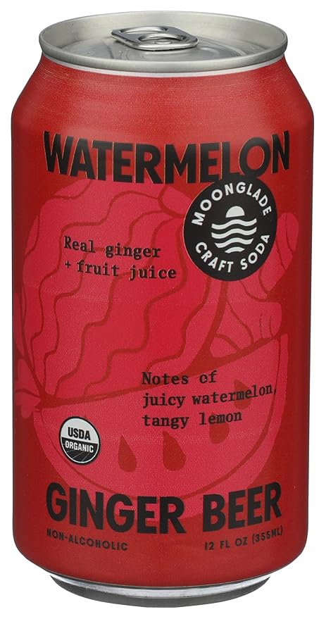 NEW! Moonglade Juicy Watermelon Ginger Beer Organic Small Batch Craft Mixer Non-Alcoholic 21% Juice! Craft Soda (12 Pack)