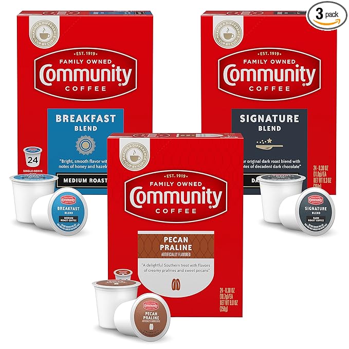 Community Coffee Variety Pack 72 Count Coffee Pods Medium Dark Roast and Flavored Compatible with Keurig 2.0 K-Cup Brewers 24 Count (Pack of 3