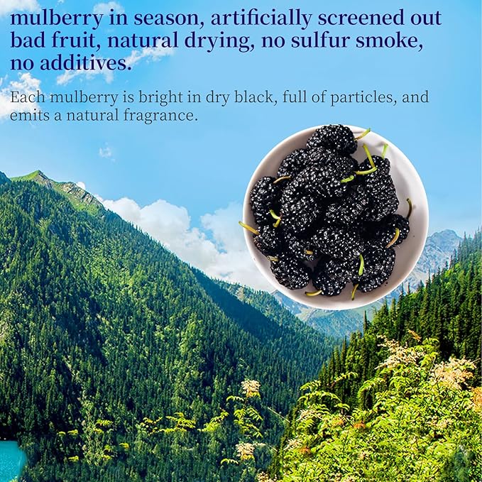 Premium Dried Black Mulberries Dried Mulberries Black Mulberry Tea Herbal Tea No Sugar Added &amp No Additives Dried Fruit Snack 黑桑椹干 桑葚 280g/10oz