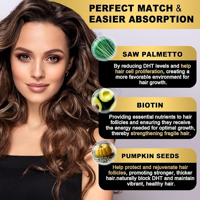 DHT Blocker Gummies Hair Growth Supplement Super Potency Saw Palmetto &amp Biotin 10000 mcg for Women &amp Men Plus 12 Proprietary Blend - Prevent Hair Loss Blocking DHT Receptors Hormonal Balan
