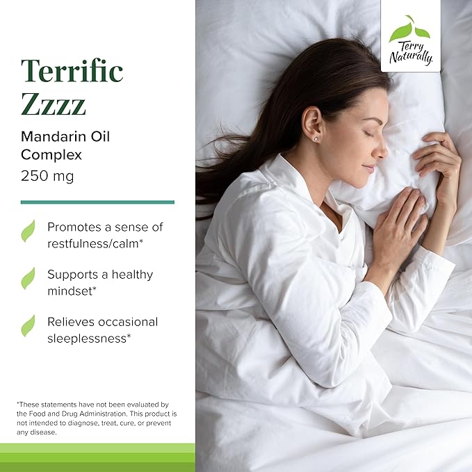 Terry Naturally Terrific Zzzz - Sleep Supplement for Adults - Dietary Supplement with Mandarin Lemon Balm &amp Lavender - Non-GMO Relaxation &amp Sleep Relief Aid - 30 Softgels