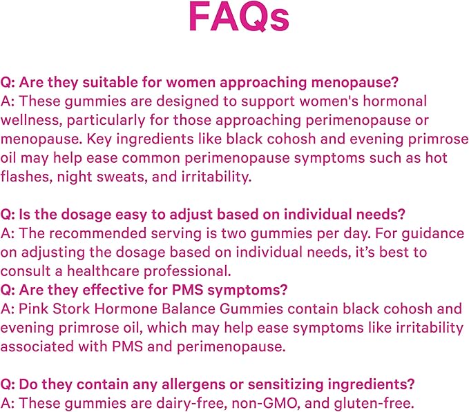 Pink Stork Hormone Balance Gummies for Women – PMS Menopause &amp Estrogen Support – Mood Bloating Hot Flashes &amp Energy – Red Raspberry Leaf Black Cohosh Primrose – 60 Vegan Gummies