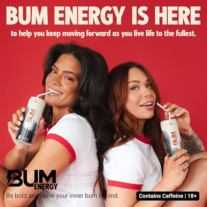 BUM Sugar-Free Energy Drink Cola - Lightly Carbonated &amp No Artificial Colors Natural Caffeine &amp Citicoline for Energy &amp Focus Brain Boost &amp Workout Sports Beverage - 12 oz Pack of
