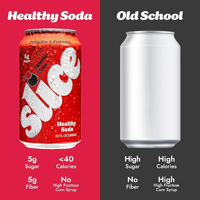 Slice Healthy Soda Classic Cola Prebiotic &amp Probiotic Soda Pop 5g Fiber 40 calories 12 fl oz 12 Pack