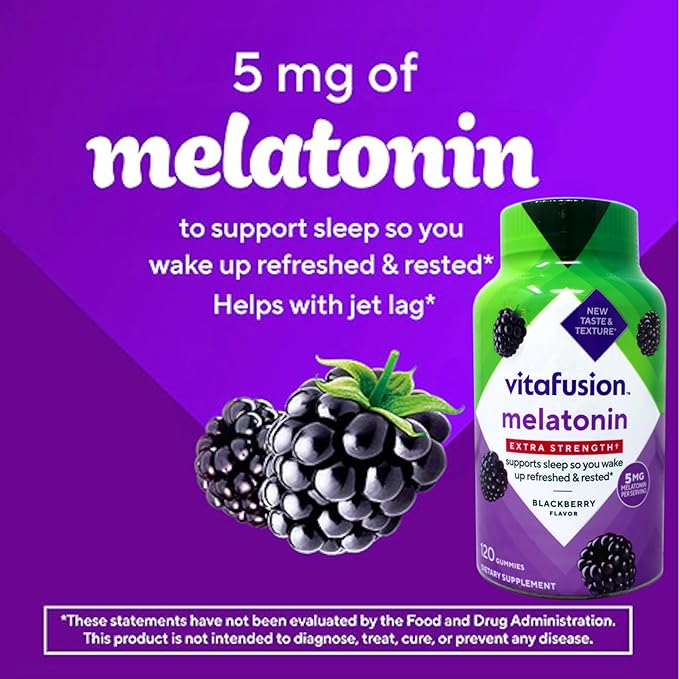 Vitafusion Extra Strength Melatonin Gummies BlackBerry 120 ea (Pack of 6)