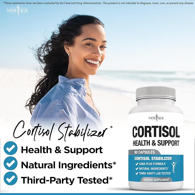 NEW AGE Cortisol Supplement for Women - Cortisol Detox Manager Reducer- Ashwagandha GABA 5 HTP L-Tryptophan L-Theanine - 90 Count