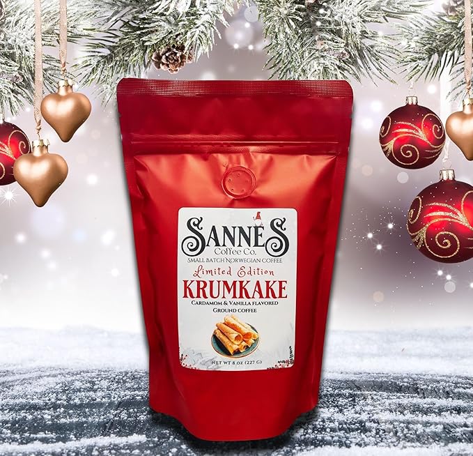 Sannes Coffee Co Norwegian Coffee. 3 Pack of Limited Edition Krumkake Flavor 8 oz each bag
