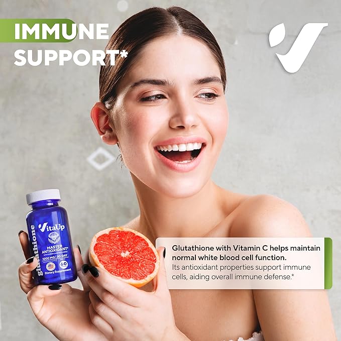 Reduced Glutathione Supplement 1000mg - USA Made Glutathione Capsules with Vitamin C &amp Milk Thistle for Liver Care Skin Support &amp Immune Well-Being - 60 Count