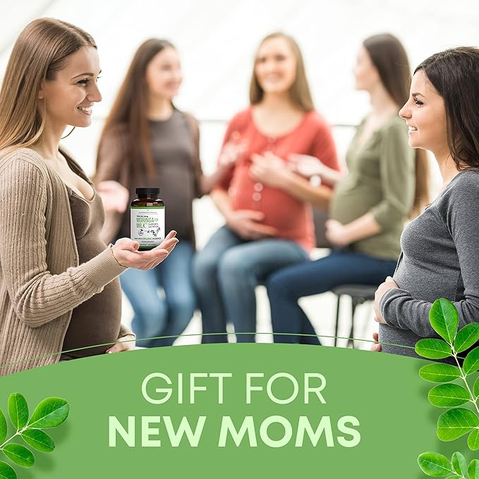 Lactation Supplement - Organic Moringa Capsules for Breastfeeding Support to Increase Breastmilk Supply (120 ct) Pure Malunggay Leaf Powder for Milk Production Booster &amp Postnatal Vitamins A E K 5