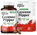 Wild &amp Organic Cayenne Pepper Capsules 500 mg - Digestive Support - Pure Cayenne Pepper Extract - Capsaicin Powder Supplement - Vegan No Fillers Non-GMO - 90 Count