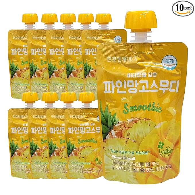 ChunhoNcare Korean Pineapple Mango Smoothie HACCP Certified Resealable Pouch (100ml x 10 Pouches)